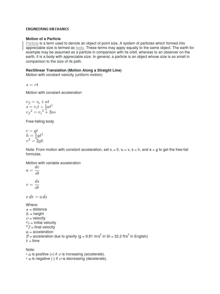Engineering Mechanics (Rectilinear Motion and Sample Problems) |  Acceleration | Dynamics (Mechanics)