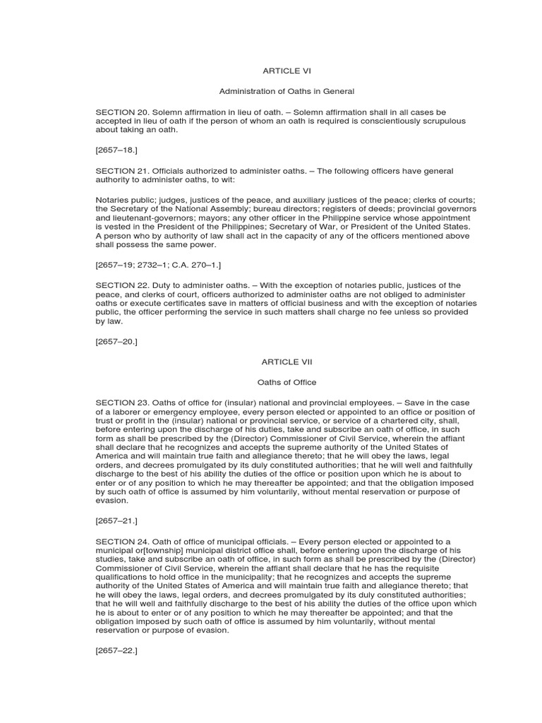 Administration of Oaths Oath Of Office Notary Public