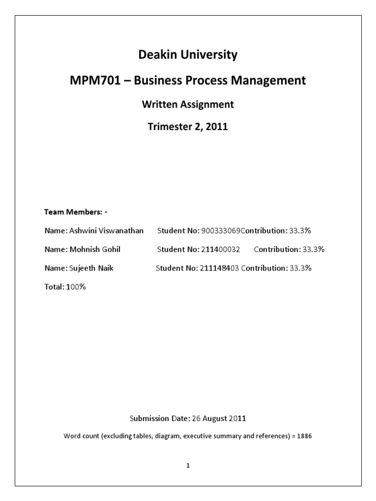 MPM701 - BPM - Assignment - Draft (Example) | PDF | Business Process ...