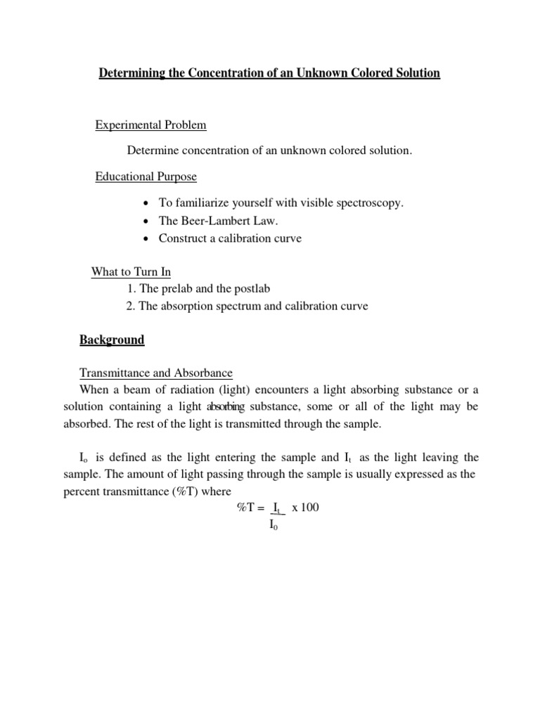 LambertBeer's Law UVVisible Spectros PDF Absorbance Ultraviolet