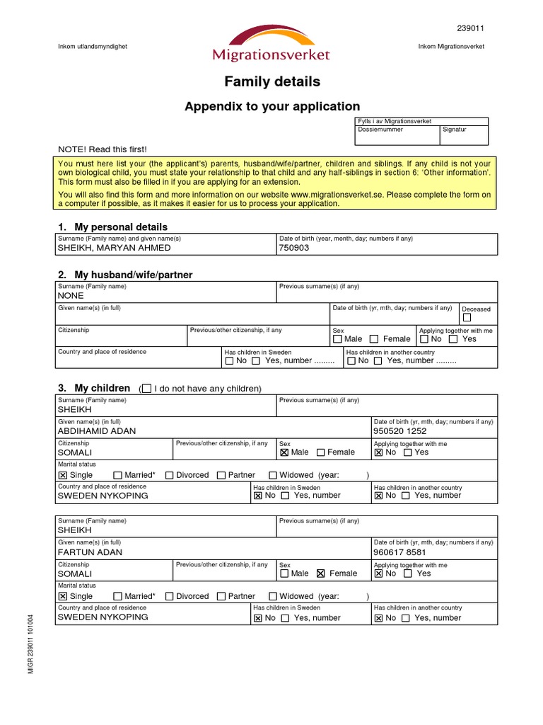 Family Details Application Form | PDF | Mogadishu | Somalia