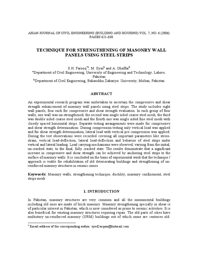 Strengthening Masonry Wall Panels with Steel | PDF | Strength Of ...