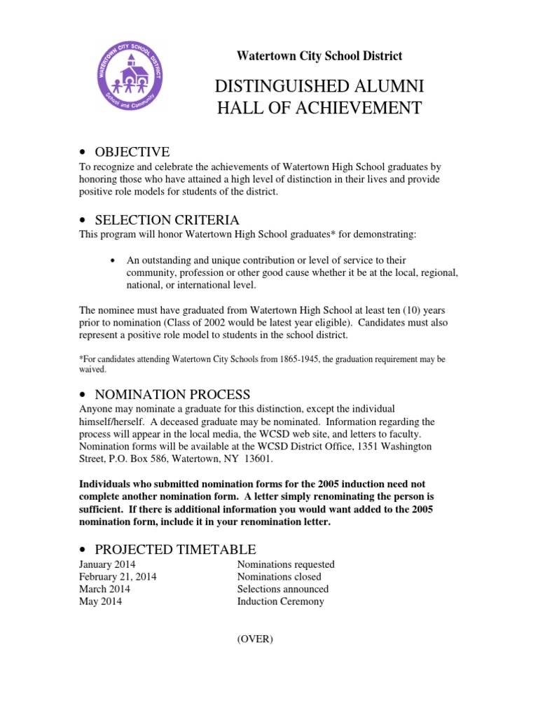 WHS Hall of Fame Nomination Form and Criteria 2014 | PDF | Schools