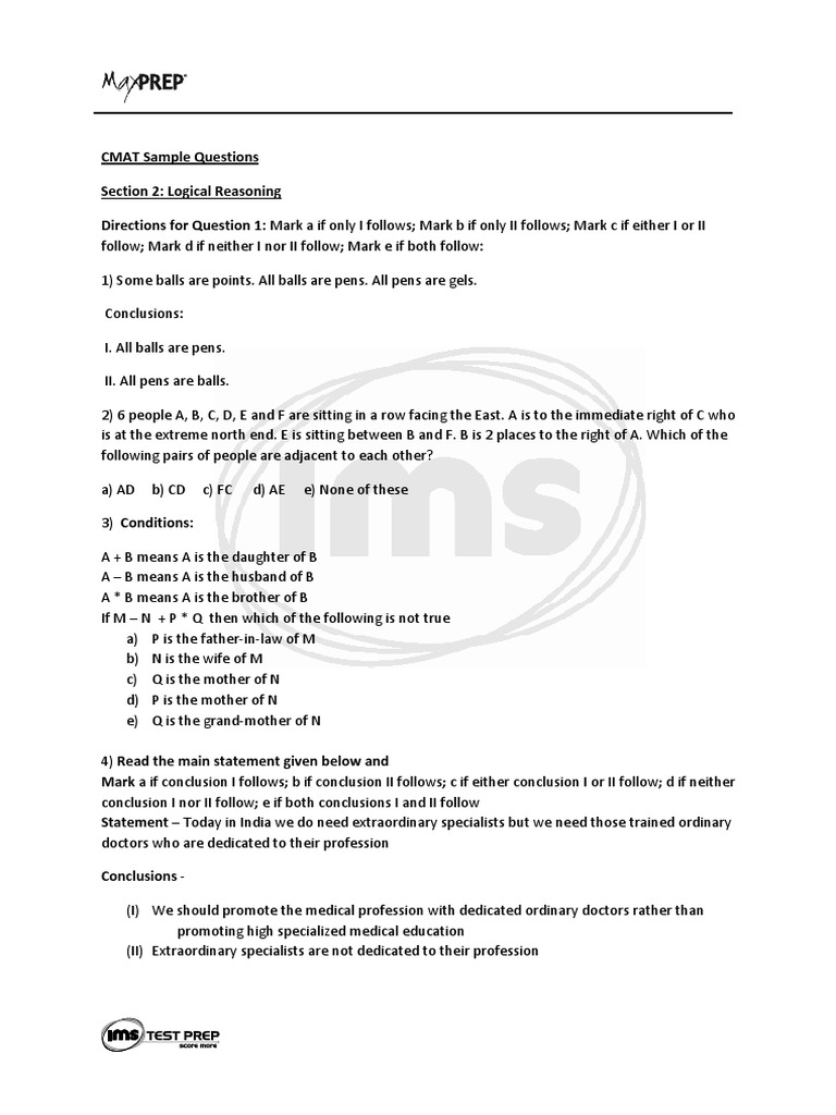 Sample Questions - Logical Reasoning | PDF | Business