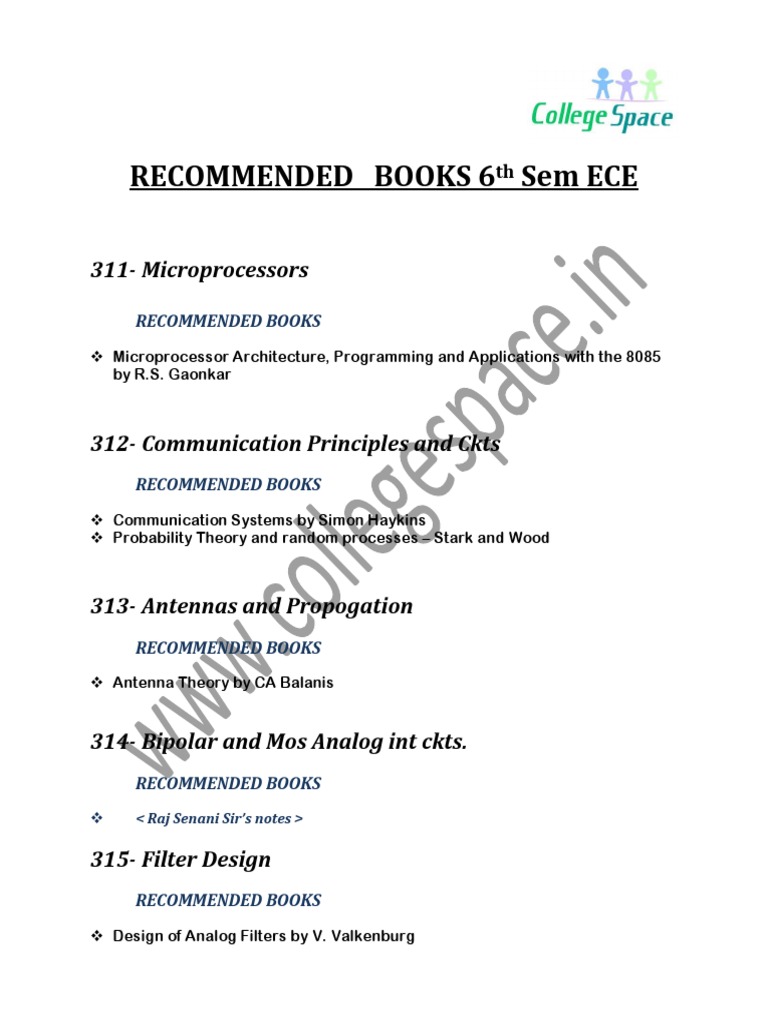 6th Semester ECE Recommended Books | PDF | Science & Mathematics ...