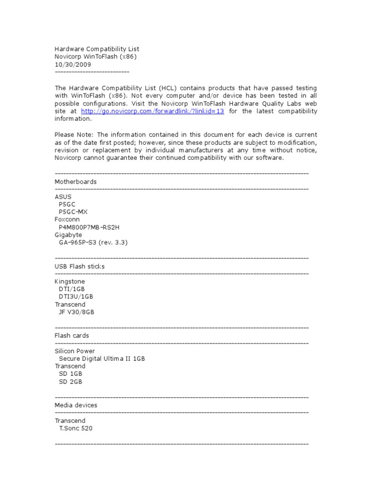 Hardware Compatibility List | PDF