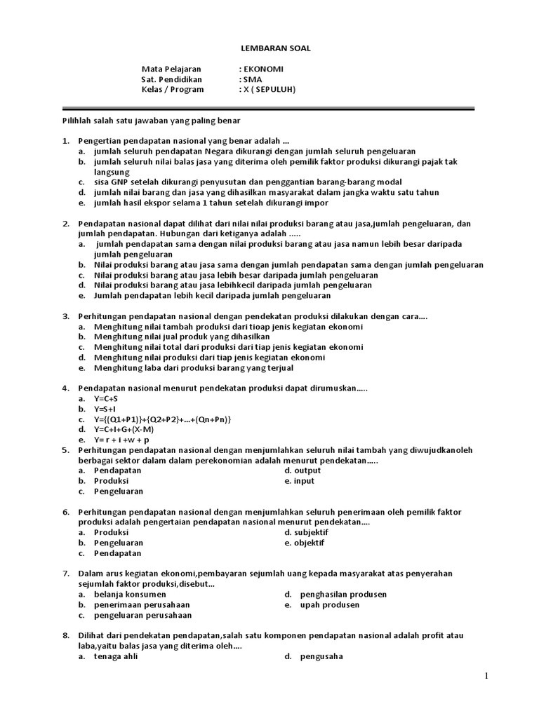 Contoh Soal Gdp Gnp Nnp Nni Pi Di Dan Jawabannya - Contoh Soal Terbaru