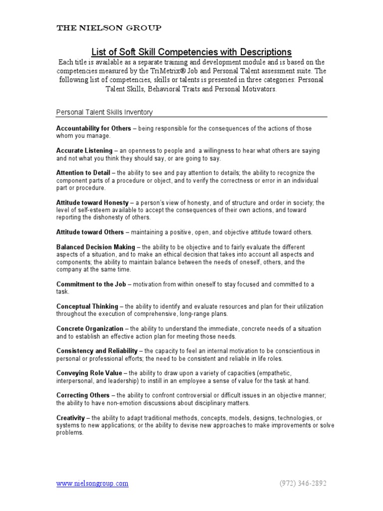 List Of Competencies Competence Human Resources Goal