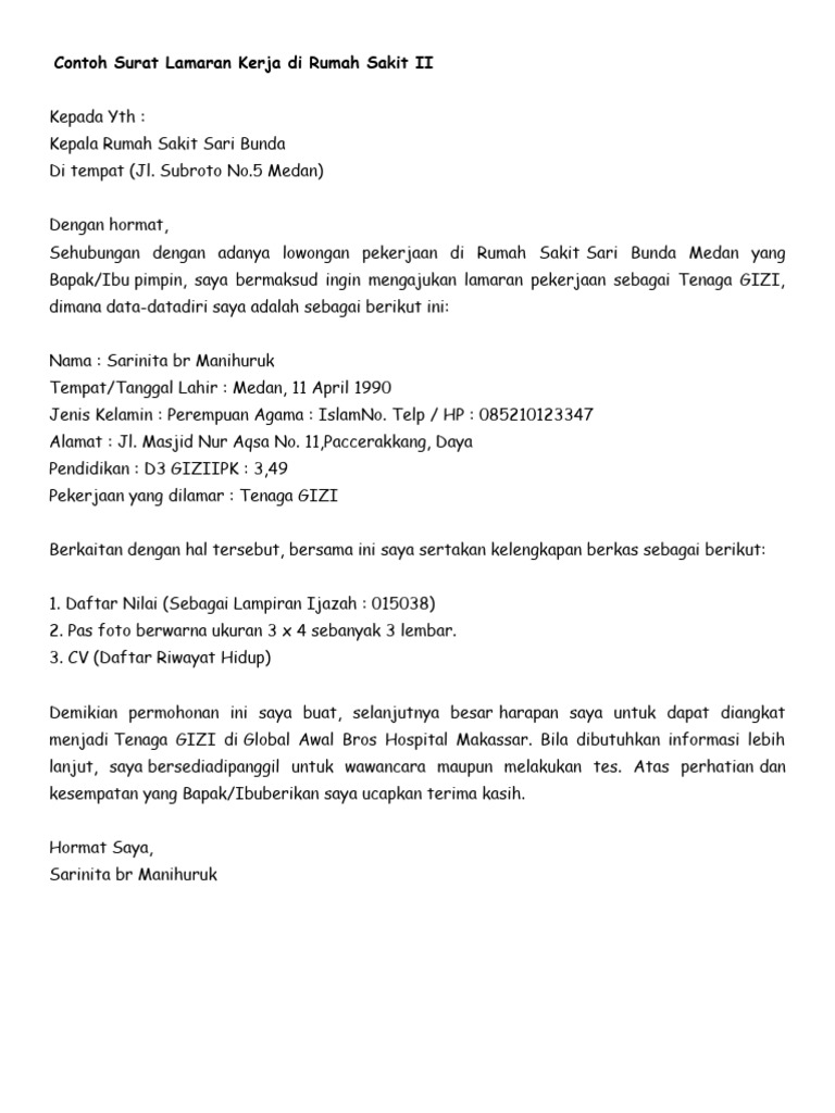 Contoh Surat Lamaran Kerja Farmasi Di Rumah Sakit ...