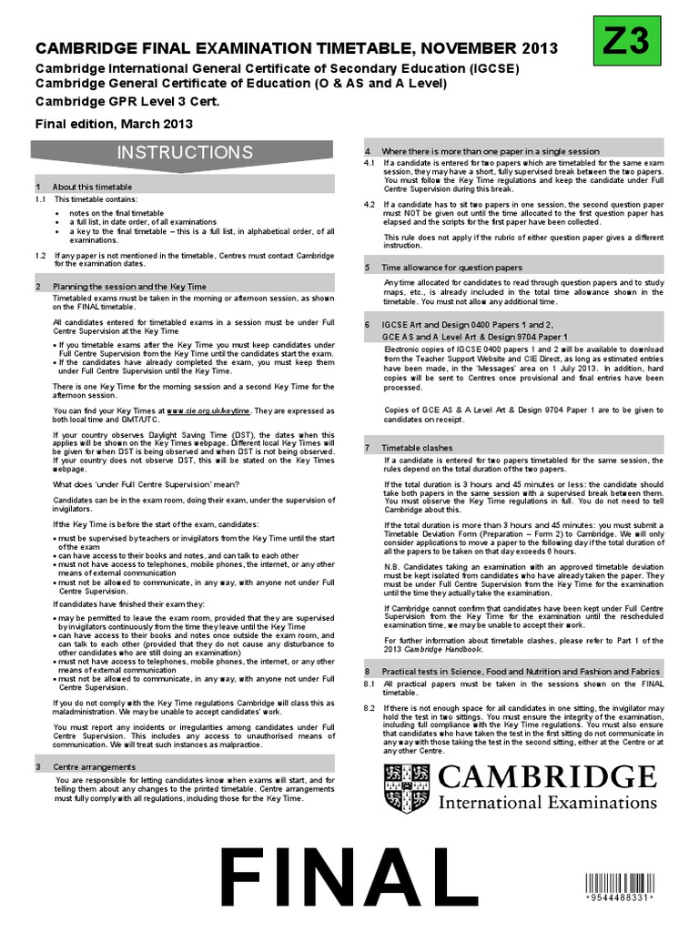 November 2013 Timetable Zone 3 PDF Urdu Test (Assessment)