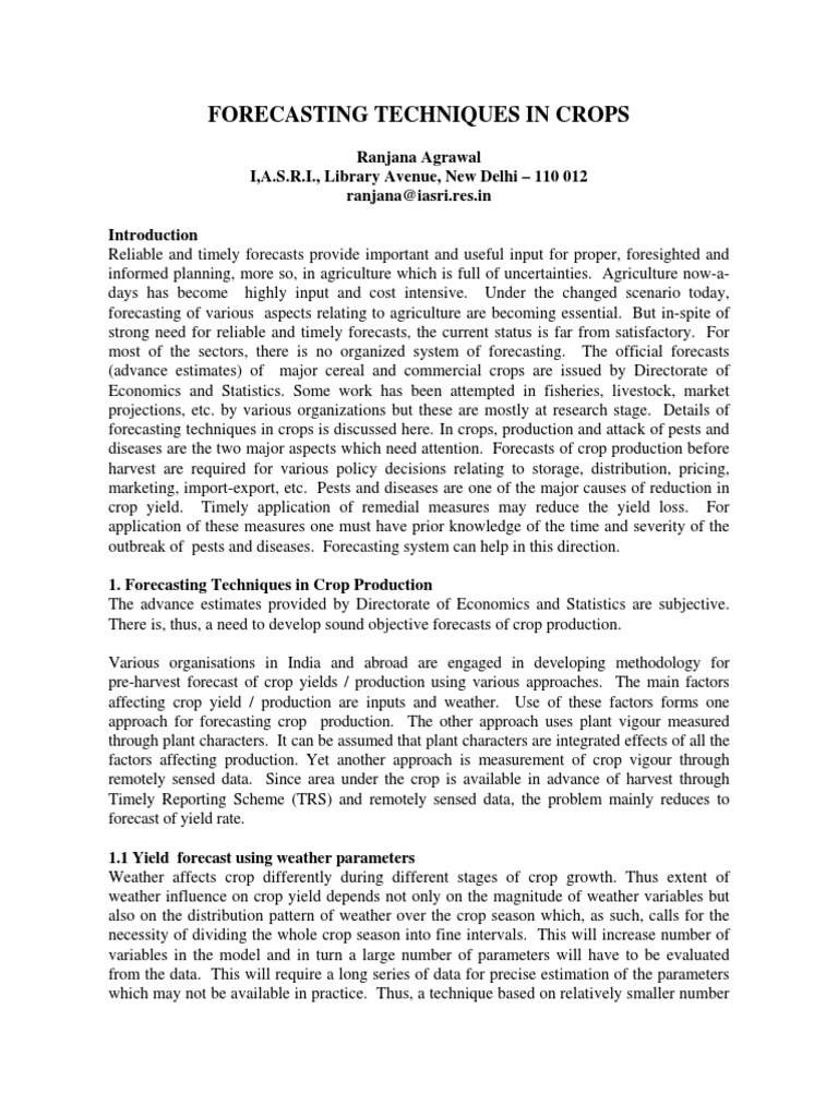 Crop Yield Forecasting Techniques | PDF | Regression Analysis | Forecasting