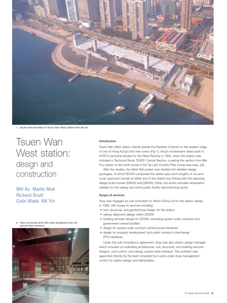 Tsuen Wan West Station - Design & Construction (Arup Journal 2006) | PDF |  Tunnel | Deep Foundation