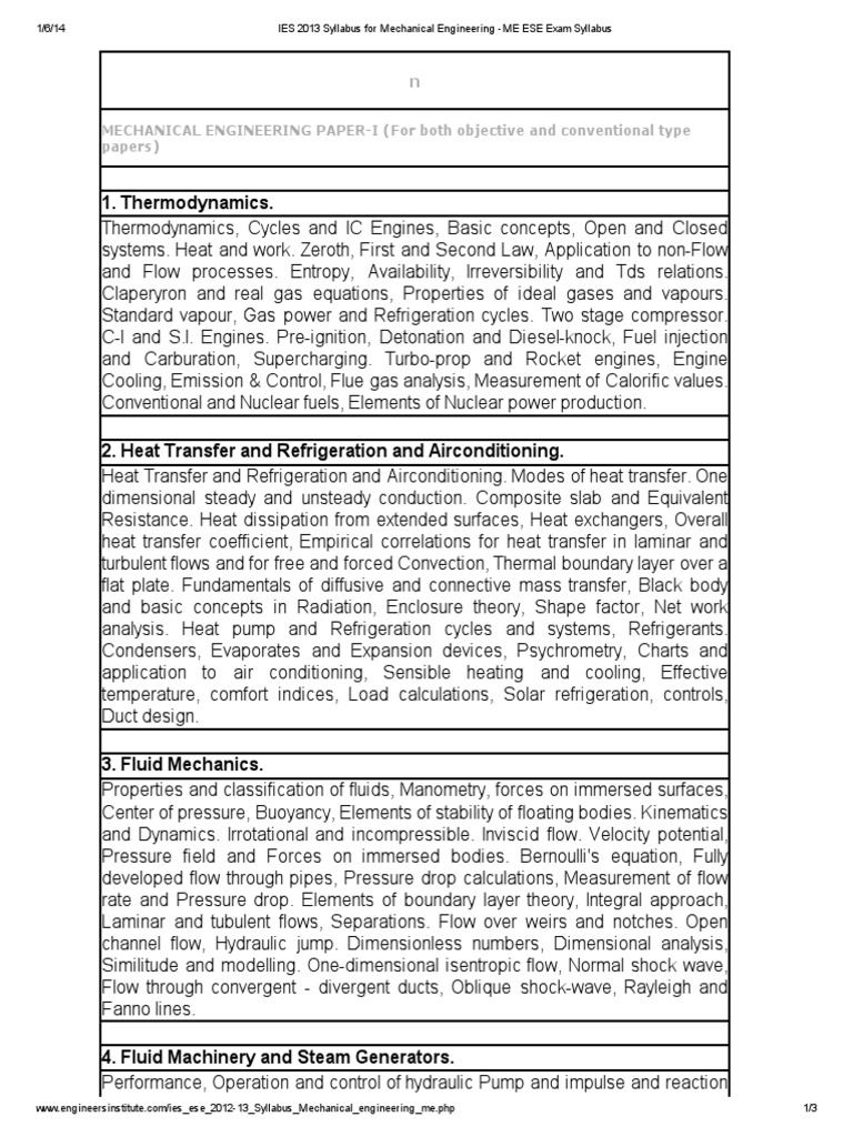 IES ESE Mechanical Engineering Syllabus | PDF | Heat Transfer | Heat