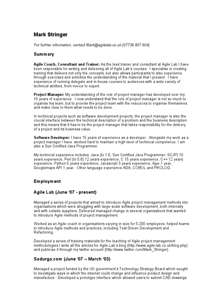 Mark Stringer: For Further Information, Contact Mark@agilelab - Co.uk ...
