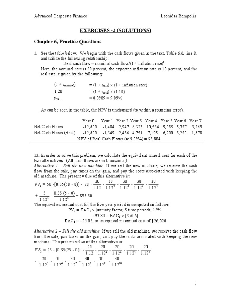 Advanced Corporate Finance Exercises Solutions | PDF | Net Present ...