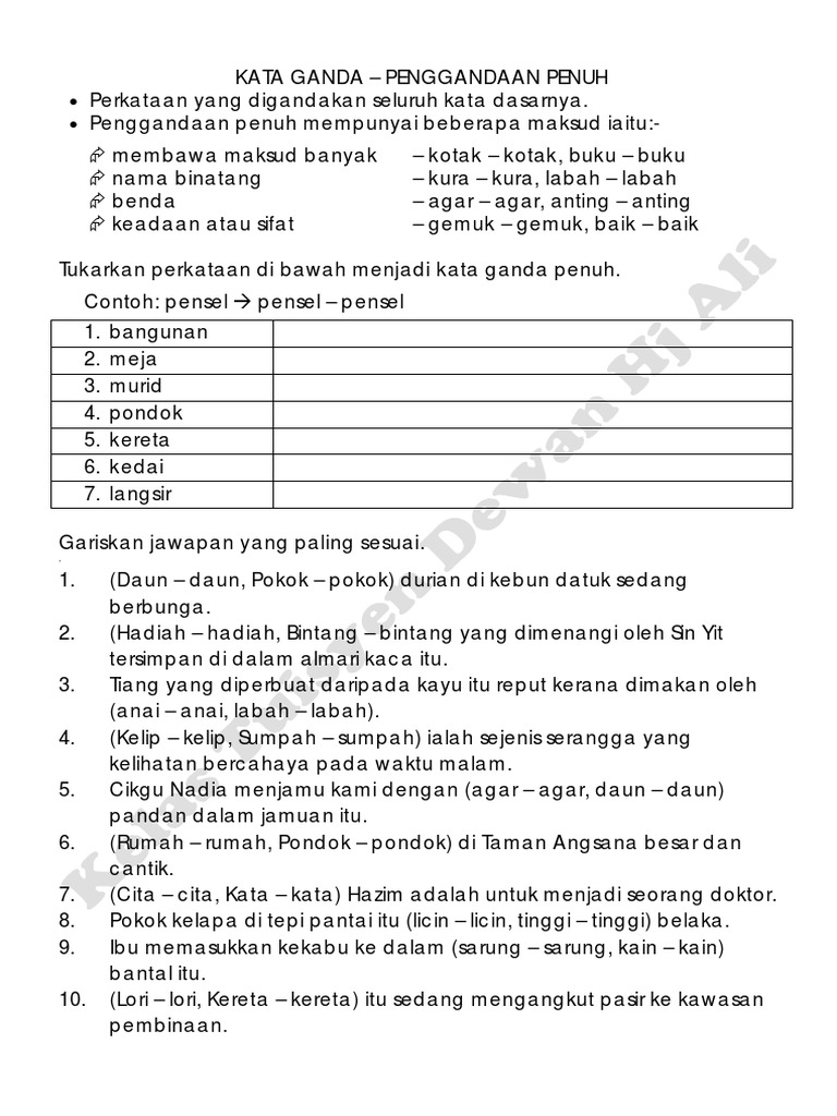 Latihan Tatabahasa - Kata Ganda Penuh  PDF