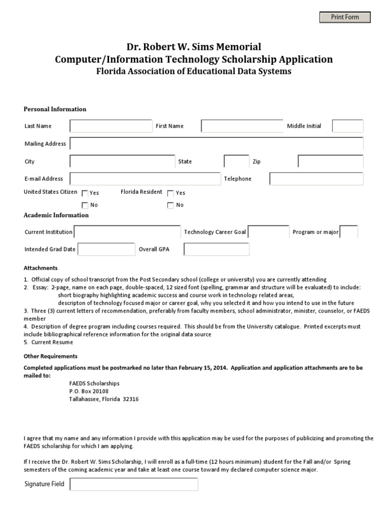 Dr. Sims IT Scholarship Application Form | PDF | Career & Growth