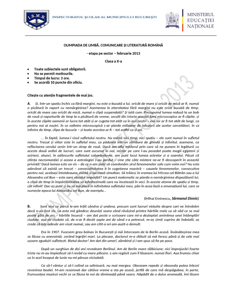Subiect Olimpiada Romana Clasa A XA PDF