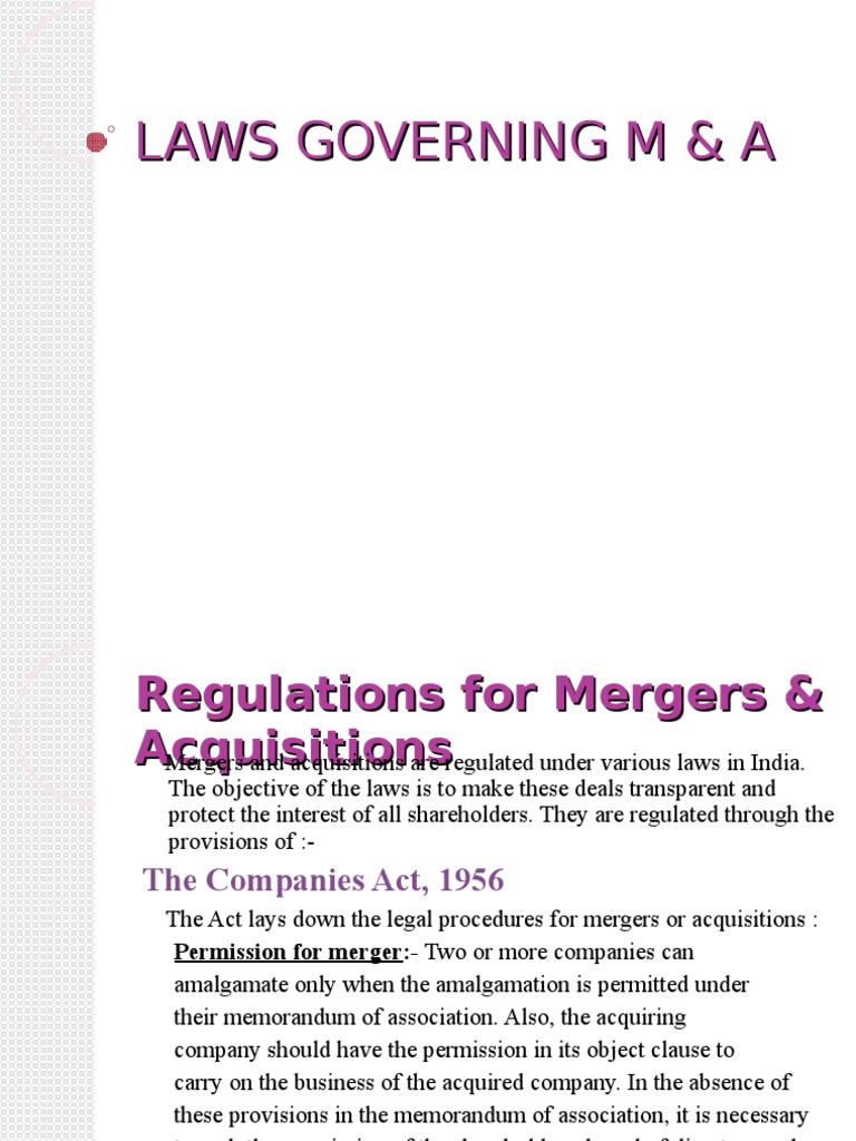 Laws Governing M&A | PDF | Mergers And Acquisitions | Board Of Directors