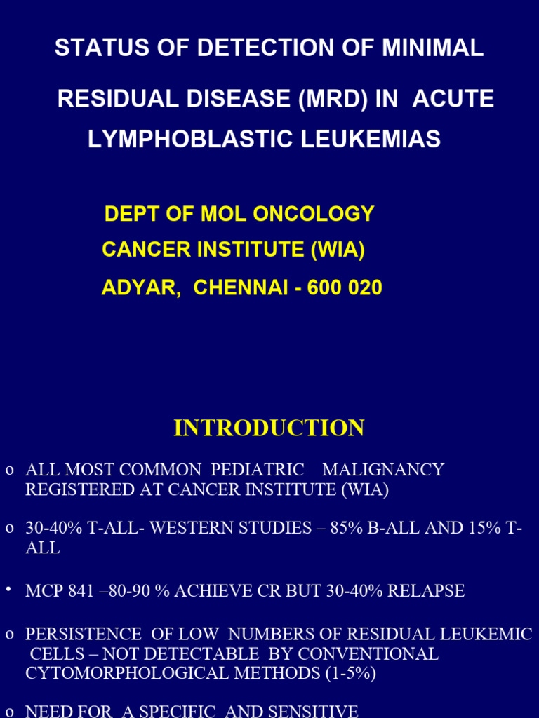 Status of Detection of Minimal Residual Disease (MRD) in Acute ...