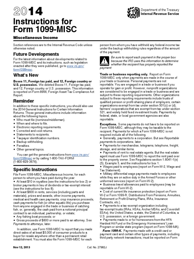 Instructions For Form 1099-MISC: Future Developments | PDF