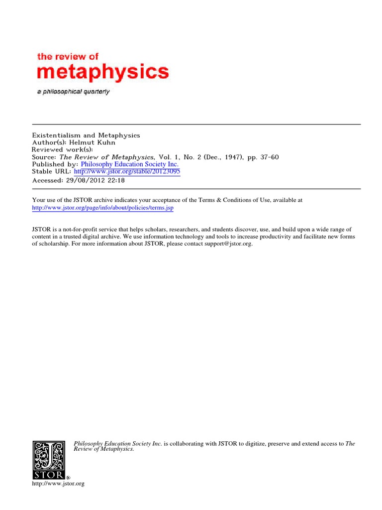 Existentialism and Metaphysics PDF Existentialism Ontology