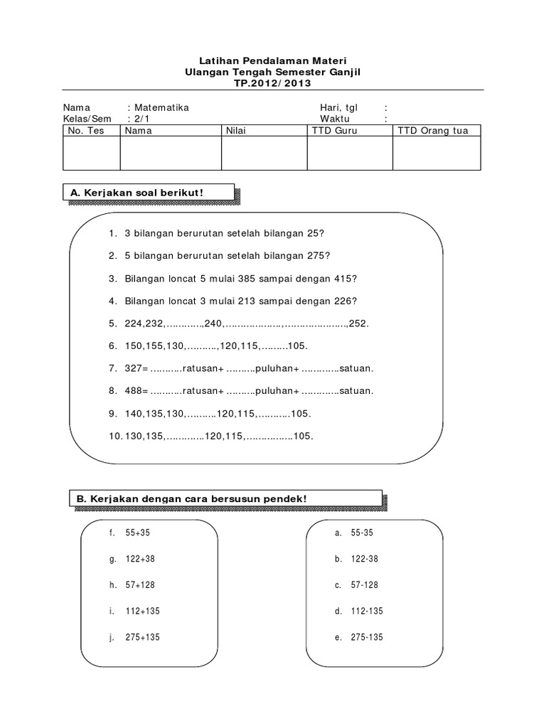 Contoh Soal Bilangan Loncat Kelas 1 Sd