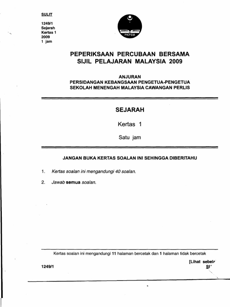 Soalan Percubaan Sejarah Spm 2009 Perlis Pdf