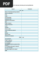 Checklist For Selecting Teaching and Learning Materials