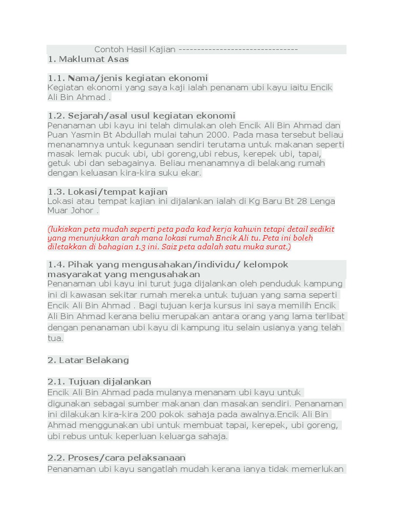 Contoh Hasil Kajian Contoh Hasil Kajian