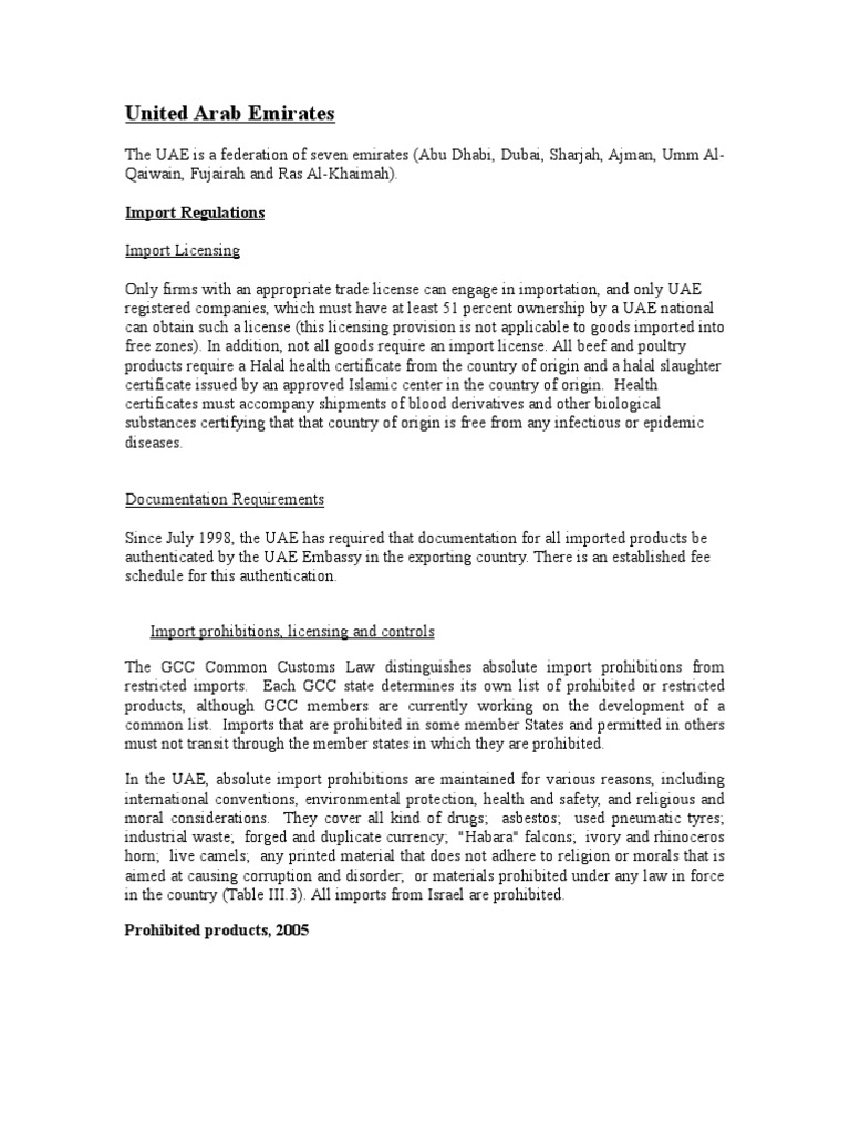 United Arab Emirates Import Regulations PDF United Arab Emirates