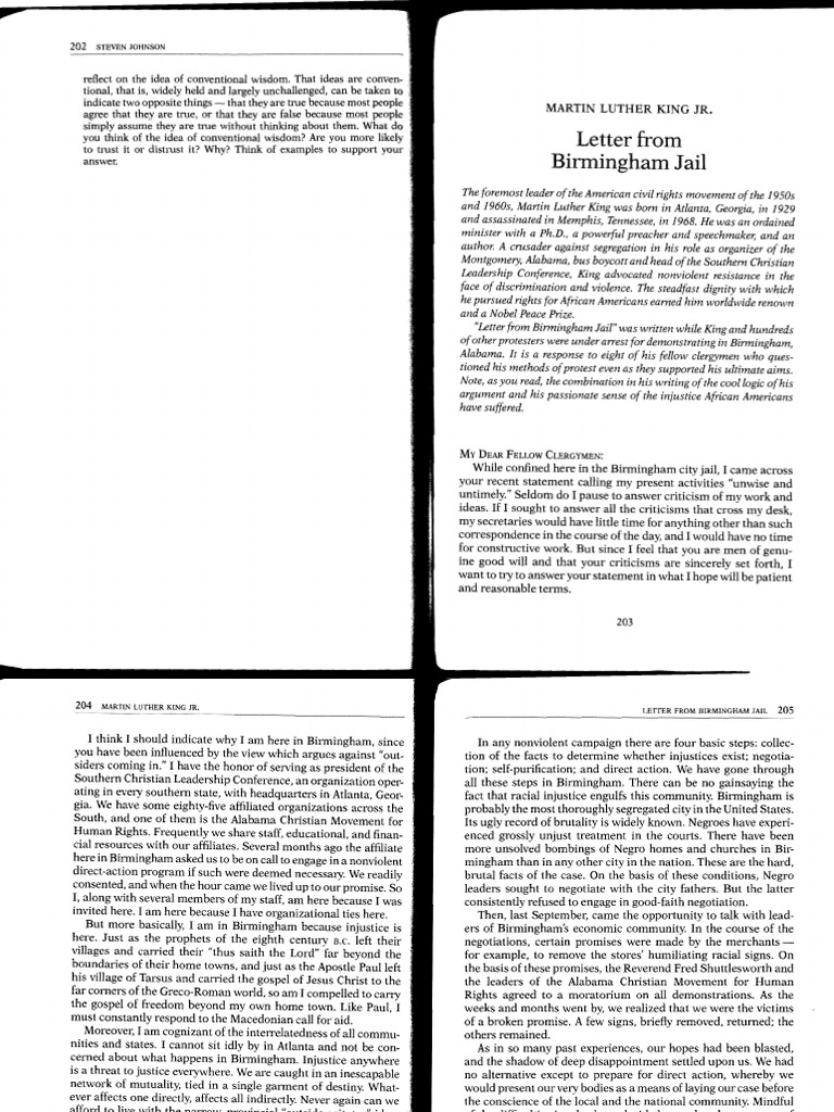 King's Letter From Birmingham Jail PDF Martin Luther King Jr