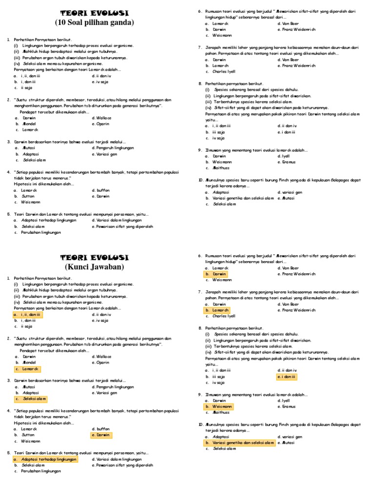 10 Soal Pilihan Ganda Teori Evolusi Docx