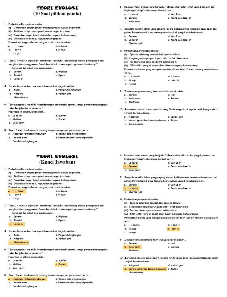 Soal dan jawaban evolusi