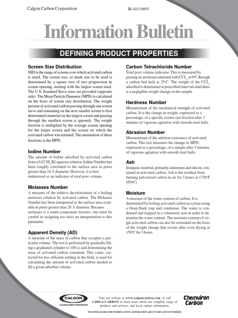Calgon Activated Carbon Product Property Definition PDF Materials