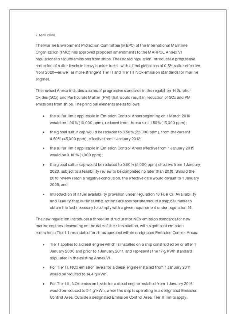 Marine Environment Protection | PDF | Emission Standard | Pollution