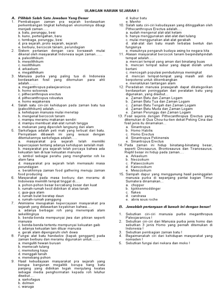 Ulangan Harian Sejarah I Pdf