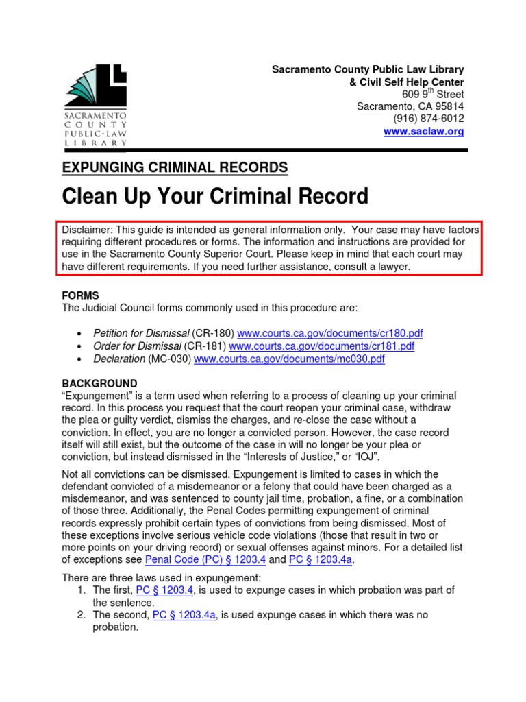 Guide to Expunging Criminal Records PDF Criminal Record Probation