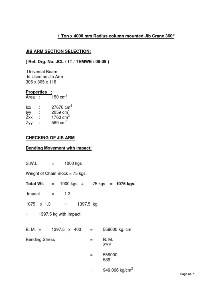Jib Crane Calculation PDF Bending Crane (Machine)