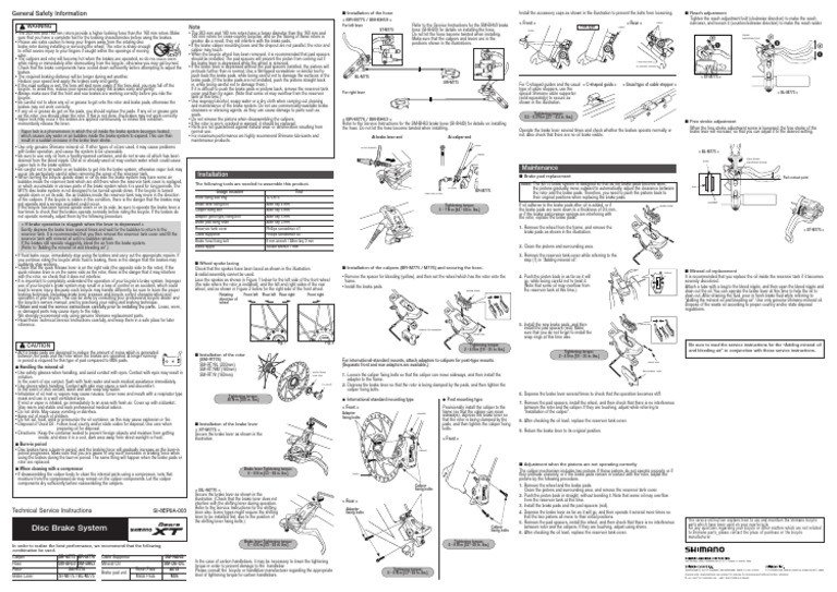 Shimano Disc Manual PDF Brake Vehicle Technology