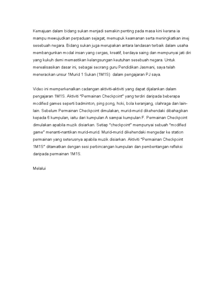 Kemajuan Dalam Bidang Sukan Menjadi Semakin Penting Pada Masa Kini Kerana Ia Mampu Mewujudkan Perpaduan Sejagat Pdf