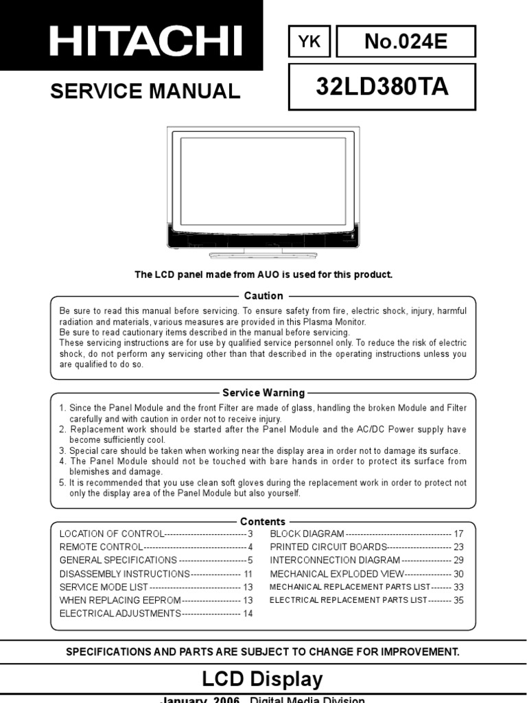 32LD380TA_Hitachi_LCD | Electrical Connector | Electronics