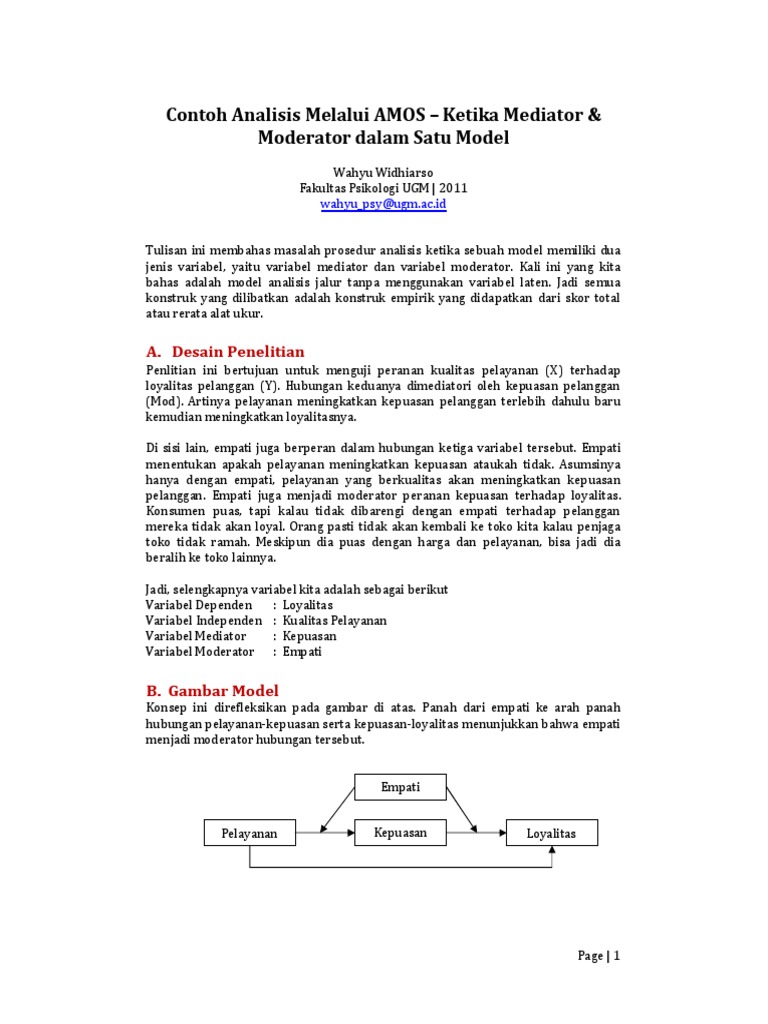 Contoh Analisis Melalui AMOS Ketika Mediator dan