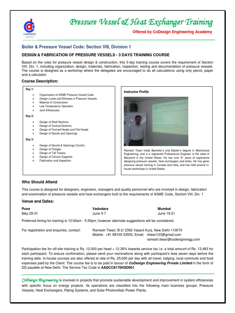 Pressure Vessel Training Course Details | PDF | Heat Exchanger ...