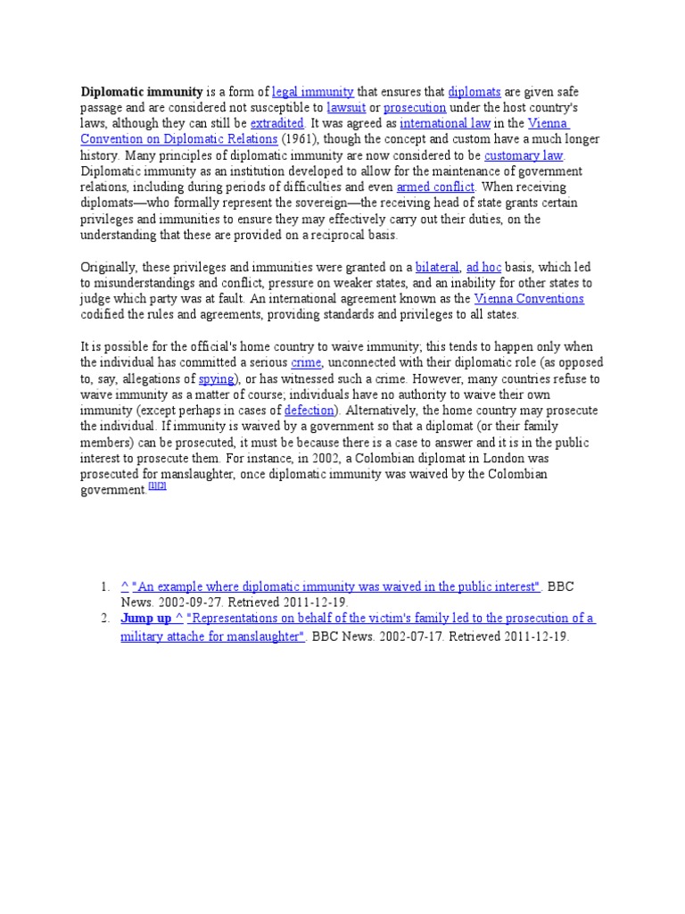 Understanding Diplomatic Immunity Laws | PDF
