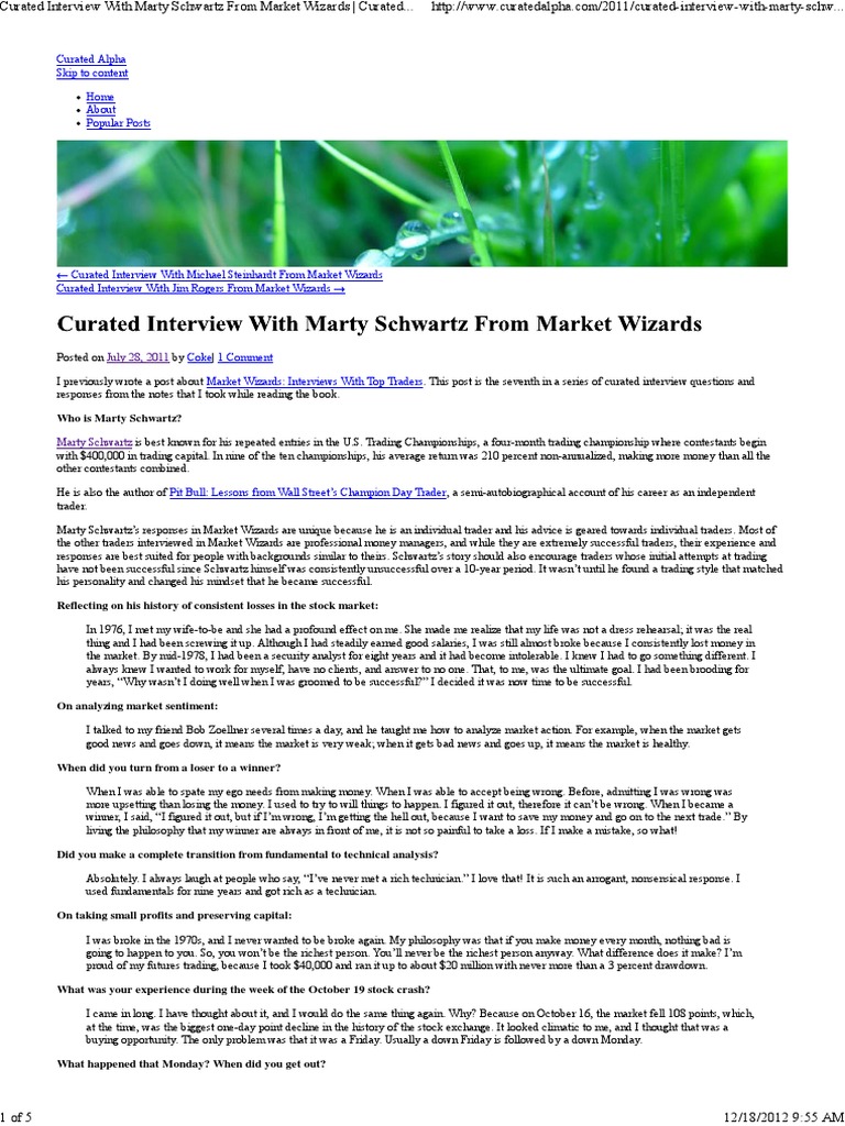 Curated Interview With Marty Schwartz From Market Wizards - Curated Alpha |  PDF | Risk | Twitter
