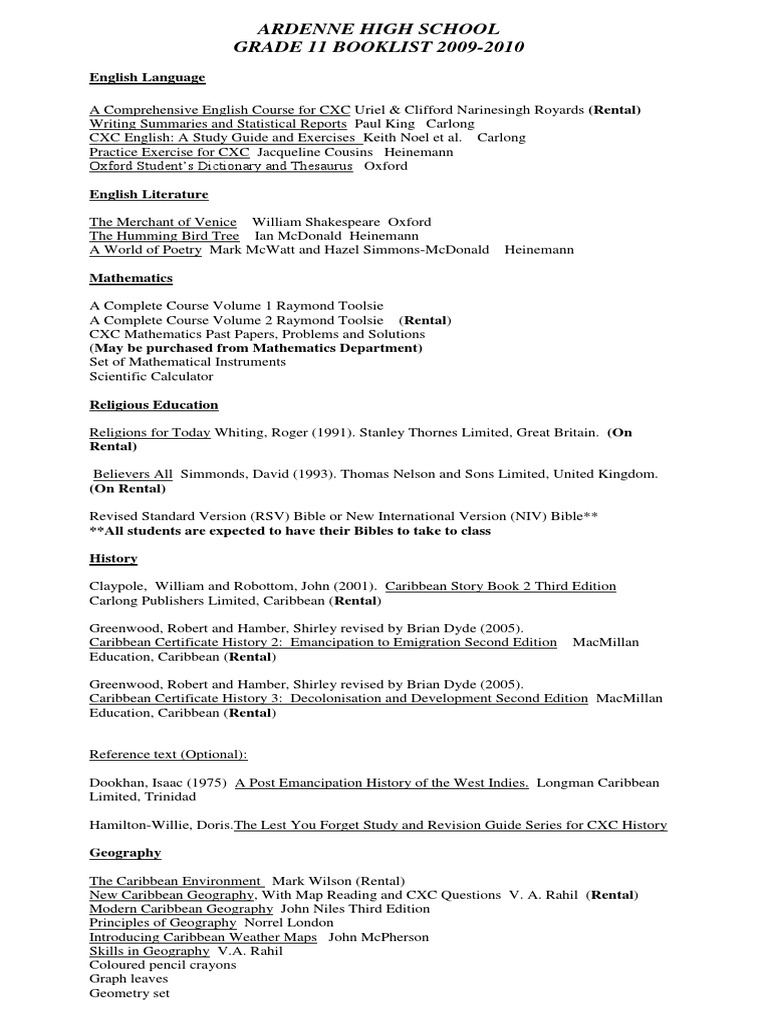 Grade 11 Book List Drawing Fiction & Literature