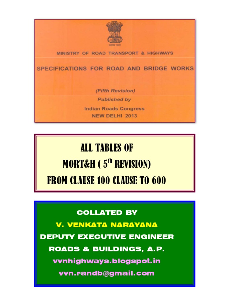 MORTH 5th Revision Tables 100-600 | PDF | Building Technology | Engineering