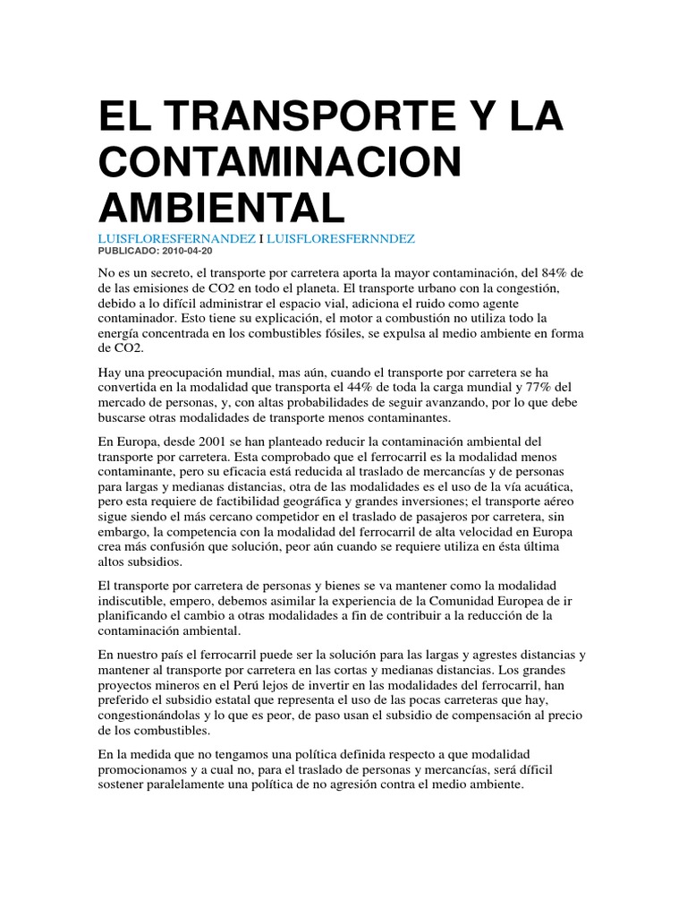 El Transporte y La Contaminacion Ambiental | PDF | Transporte ...