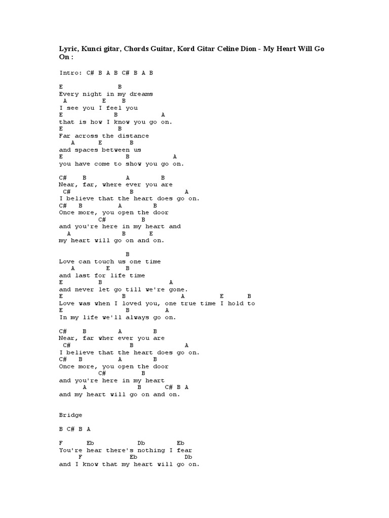 Chord Guitar My Heart Will Go On Popular Music Recorded Music